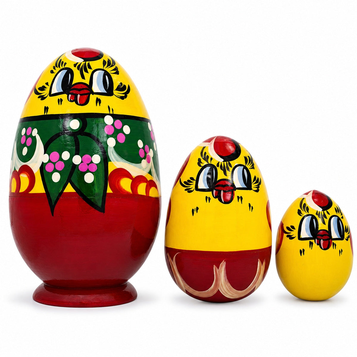 Set of 3 Hen and Chicks Wooden Nesting Dolls 4.75 Inches