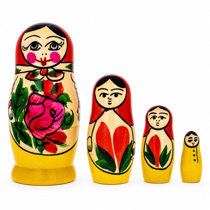 Set of 4 Semyonov Traditional Wooden Nesting Dolls 4 Inches