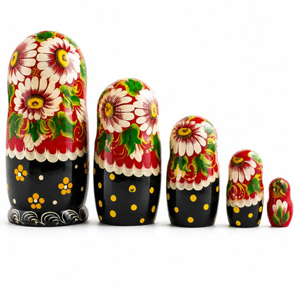 Set of 5 Summer in the Village Wooden Nesting Dolls 6.5 Inches