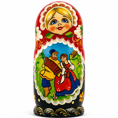 Set of 5 Summer in the Village Wooden Nesting Dolls 6.5 Inches