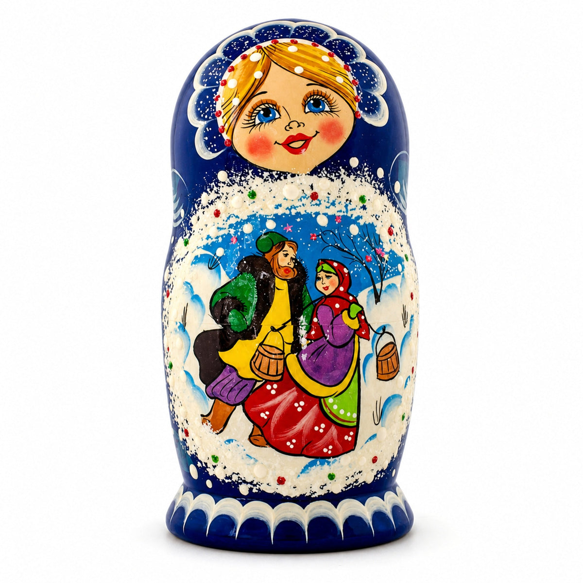 Set of 5 Family Christmas Celebration Wooden Nesting Dolls 6.5 Inches