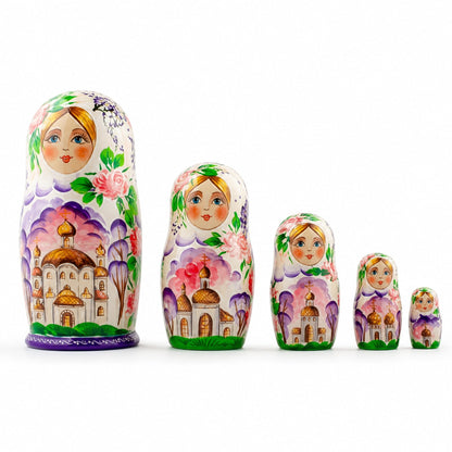 Set of 5 Orthodox Church Wooden Nesting Dolls 7 Inches
