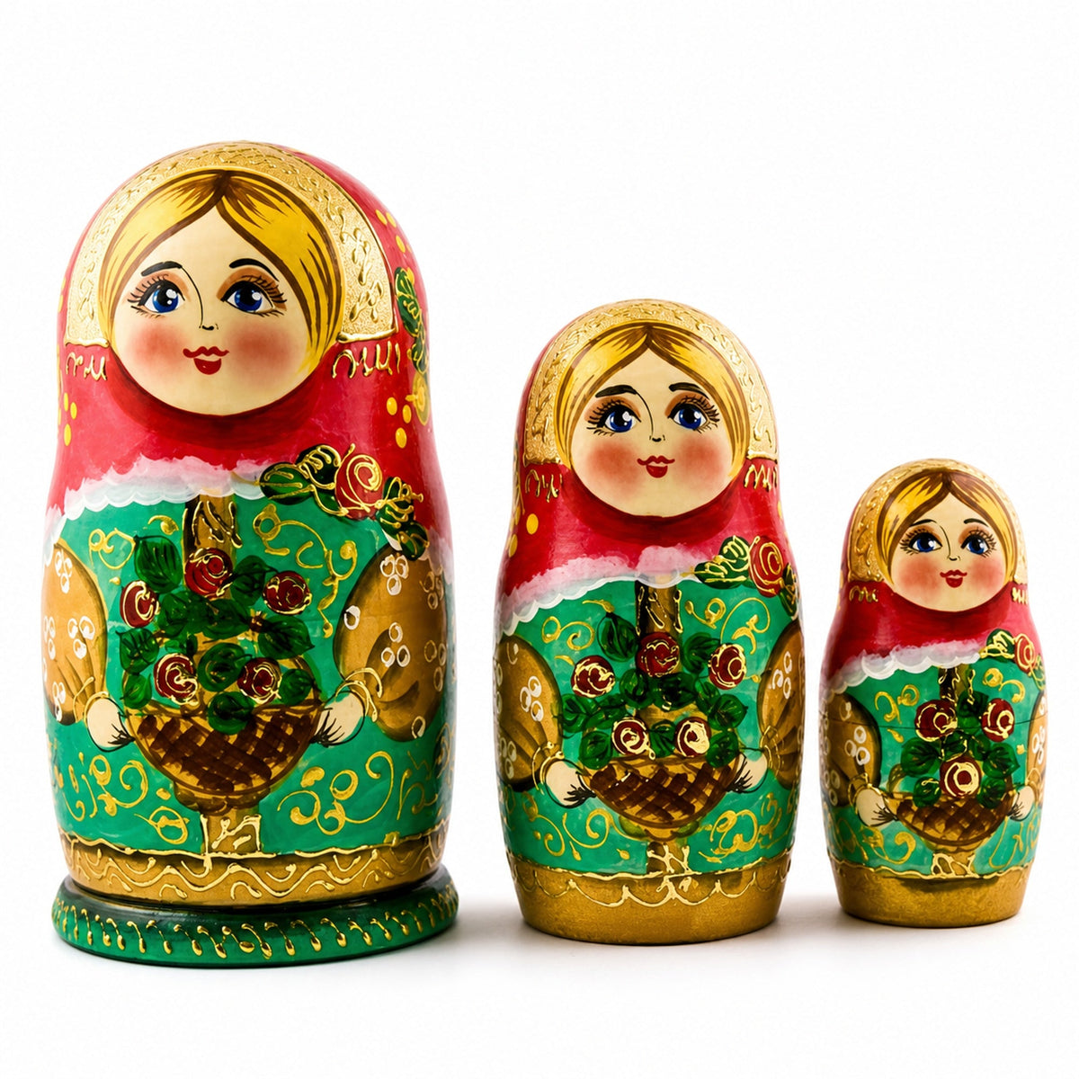 5 Girls with Basket Flowers Nesting Dolls  6.5 Inches