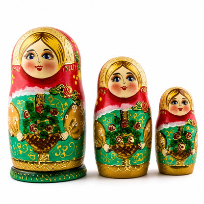 5 Girls with Basket Flowers Nesting Dolls  6.5 Inches