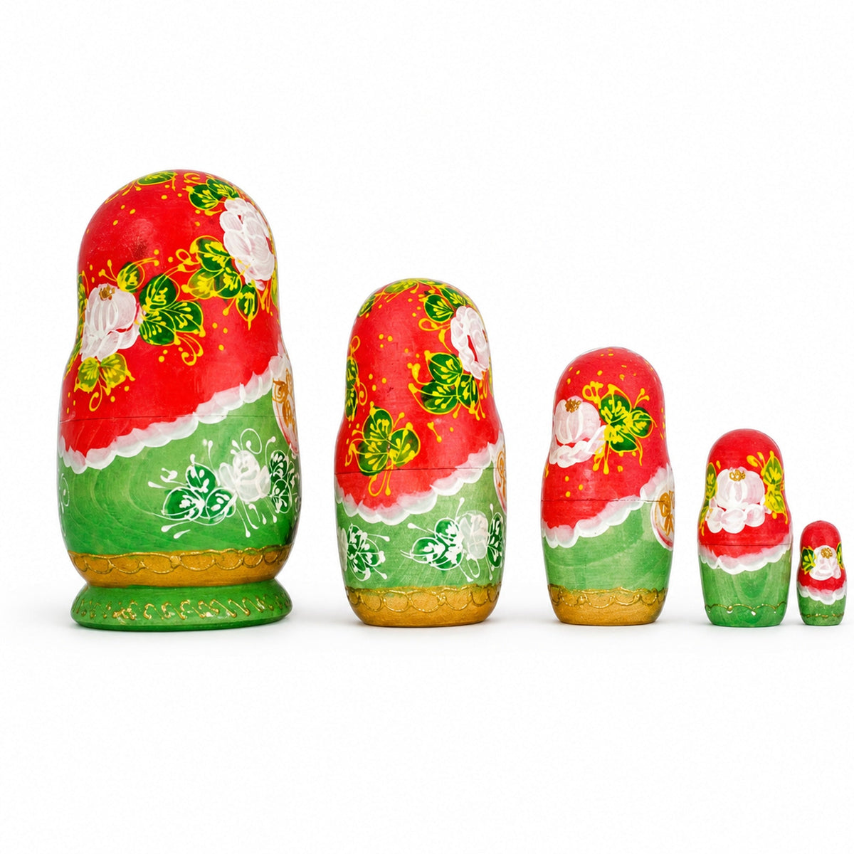 Set of 5 Girls with Cats Wooden Nesting Dolls 6.5 Inches
