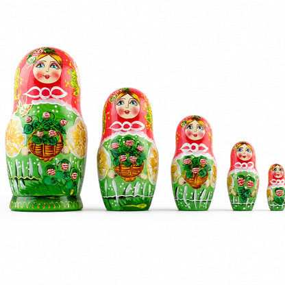 Set of 5 Flowers Basket Nesting Dolls 6.5 Inches