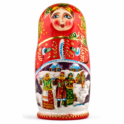 Set of 5 Winter Night  Wooden Nesting Dolls 6.5 Inches