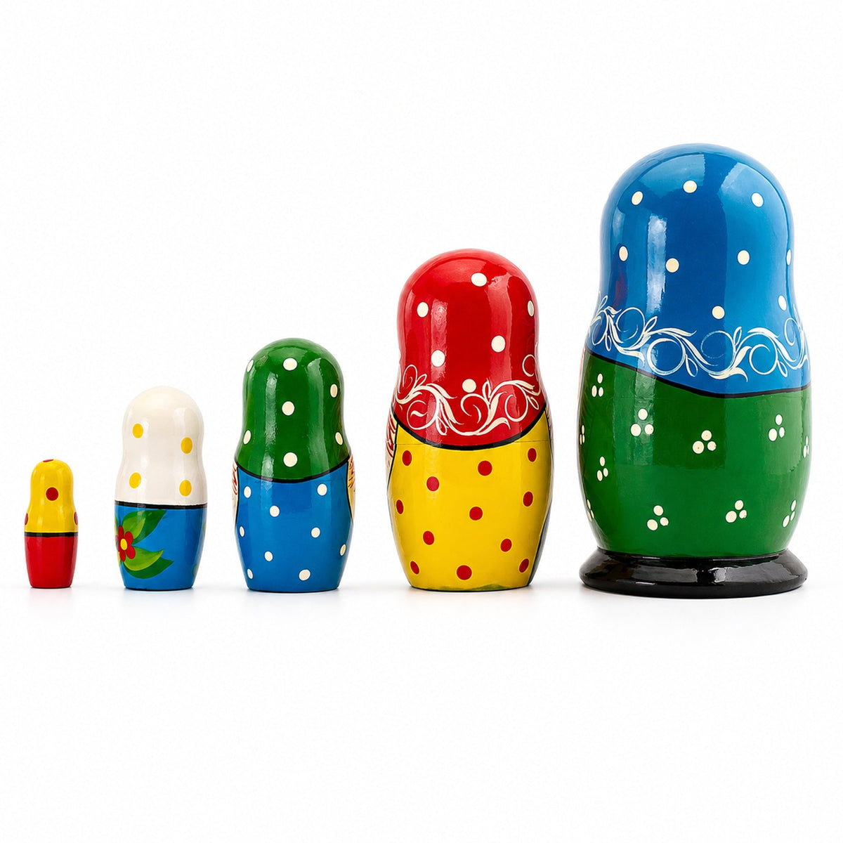 Set of 5 Folk Girls Wooden Nesting Dolls 5.5 Inches
