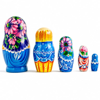 Set of 5 Newborn Baby Wooden Nesting Dolls Matryoshka 6.5 Inches