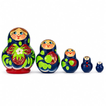 5 Miniature Strawberry Dress Nesting Dolls  1.75 Inches