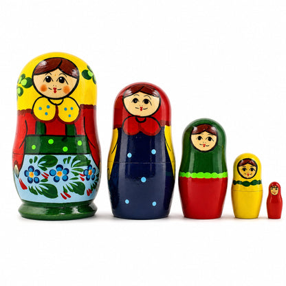 Set of 5 Yellow Scarf Nesting Dolls 4 Inches