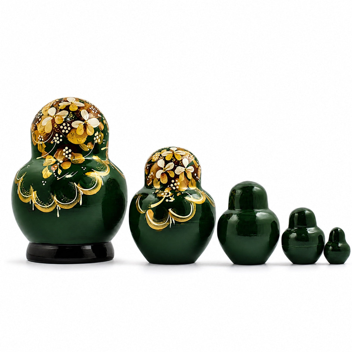 Set of 5 Golden Flowers on Red Dress Nesting Dolls  5 Inches