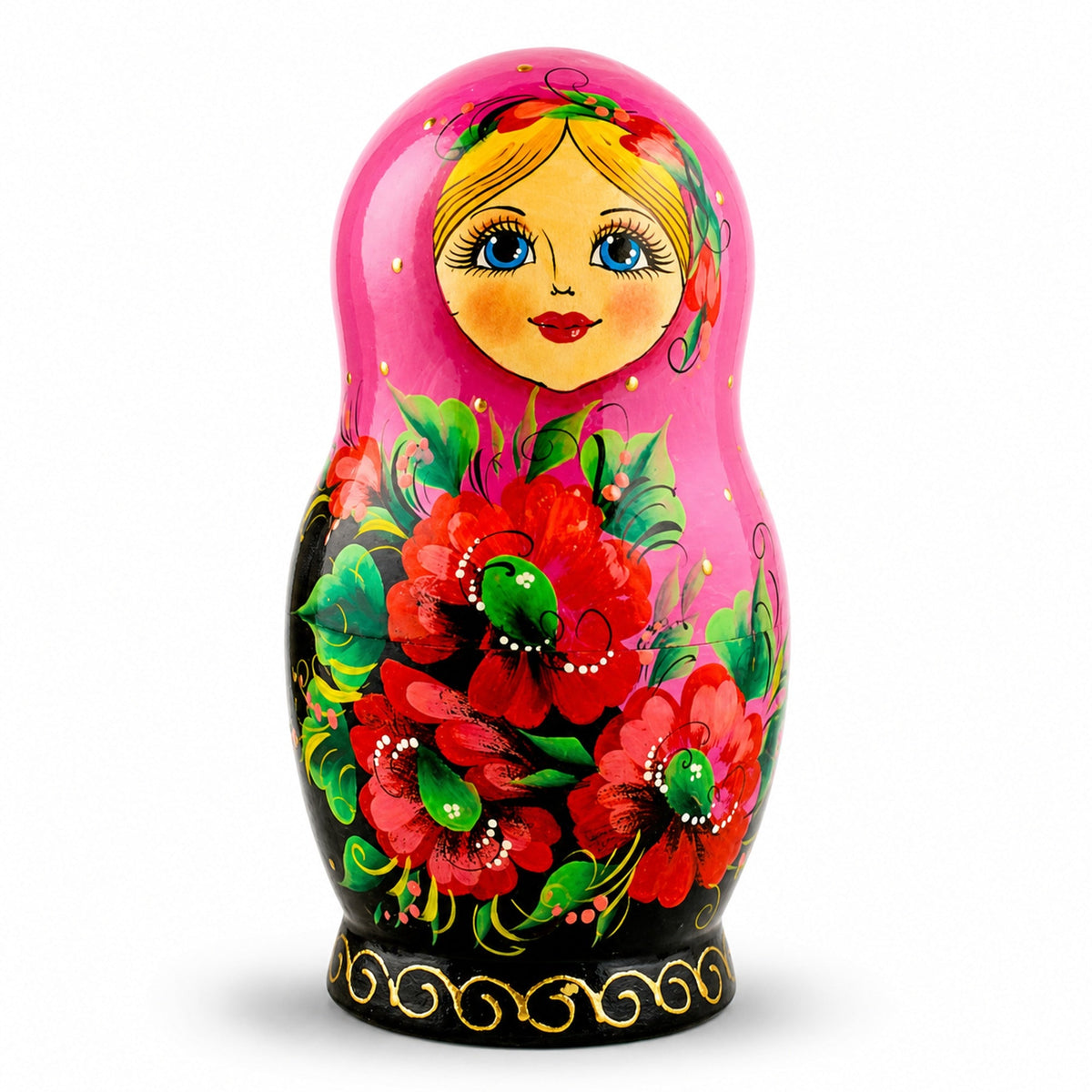 Set of 5 Pink Scarf with Poppy Flowers  Nesting Dolls 7 Inches