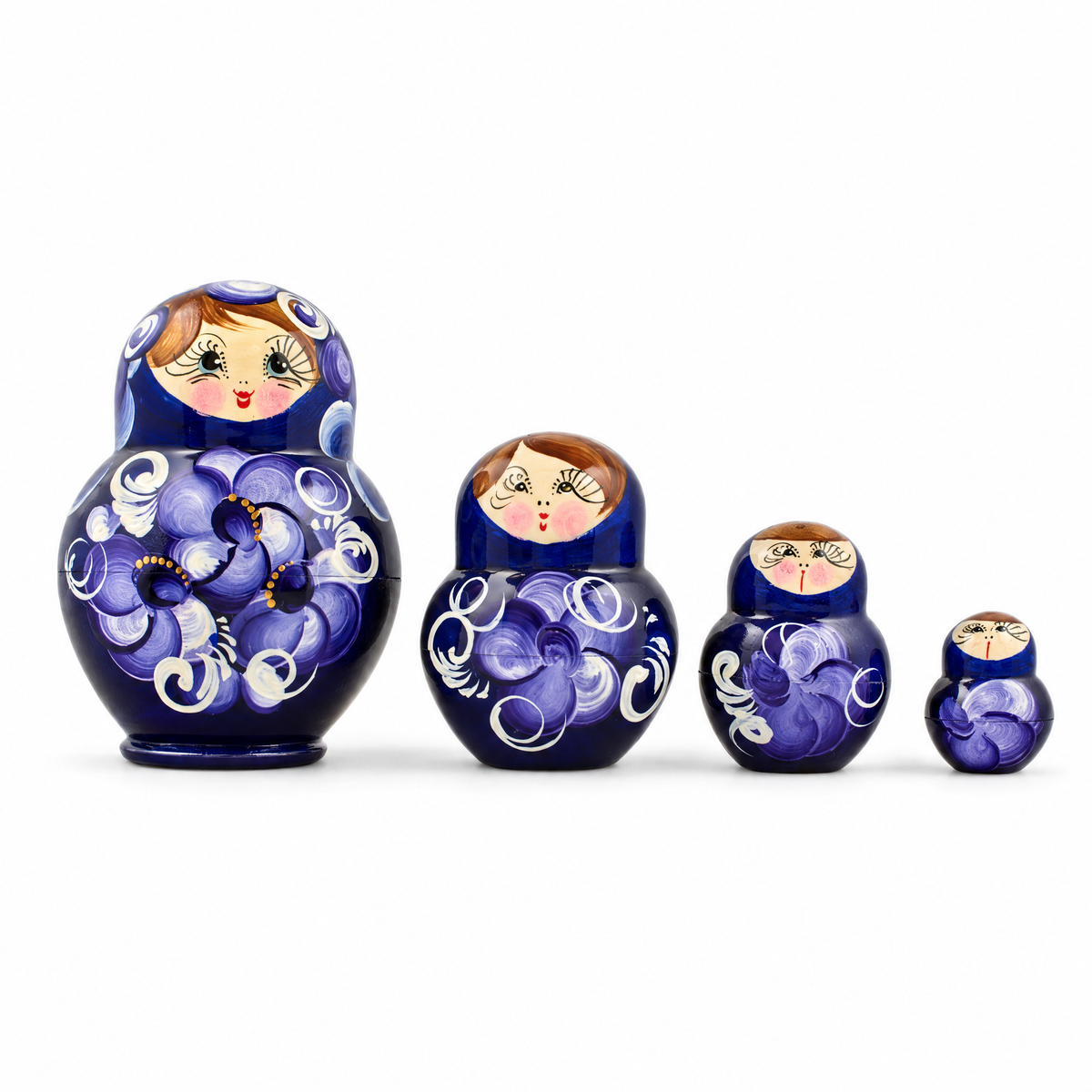 Set of 4 Miniature Wooden Nesting Dolls Matryoshka in Blue Dress  3 Inches