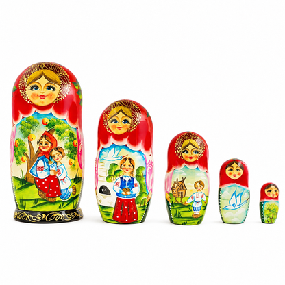 Set of 5 Fairy Tale Nesting Dolls 7 Inches