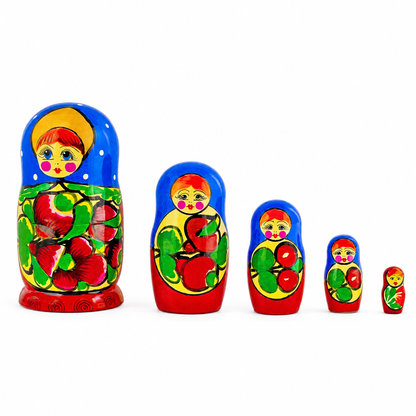 Set of 5 Traditional in Blue Scarf Nesting Dolls  6 Inches