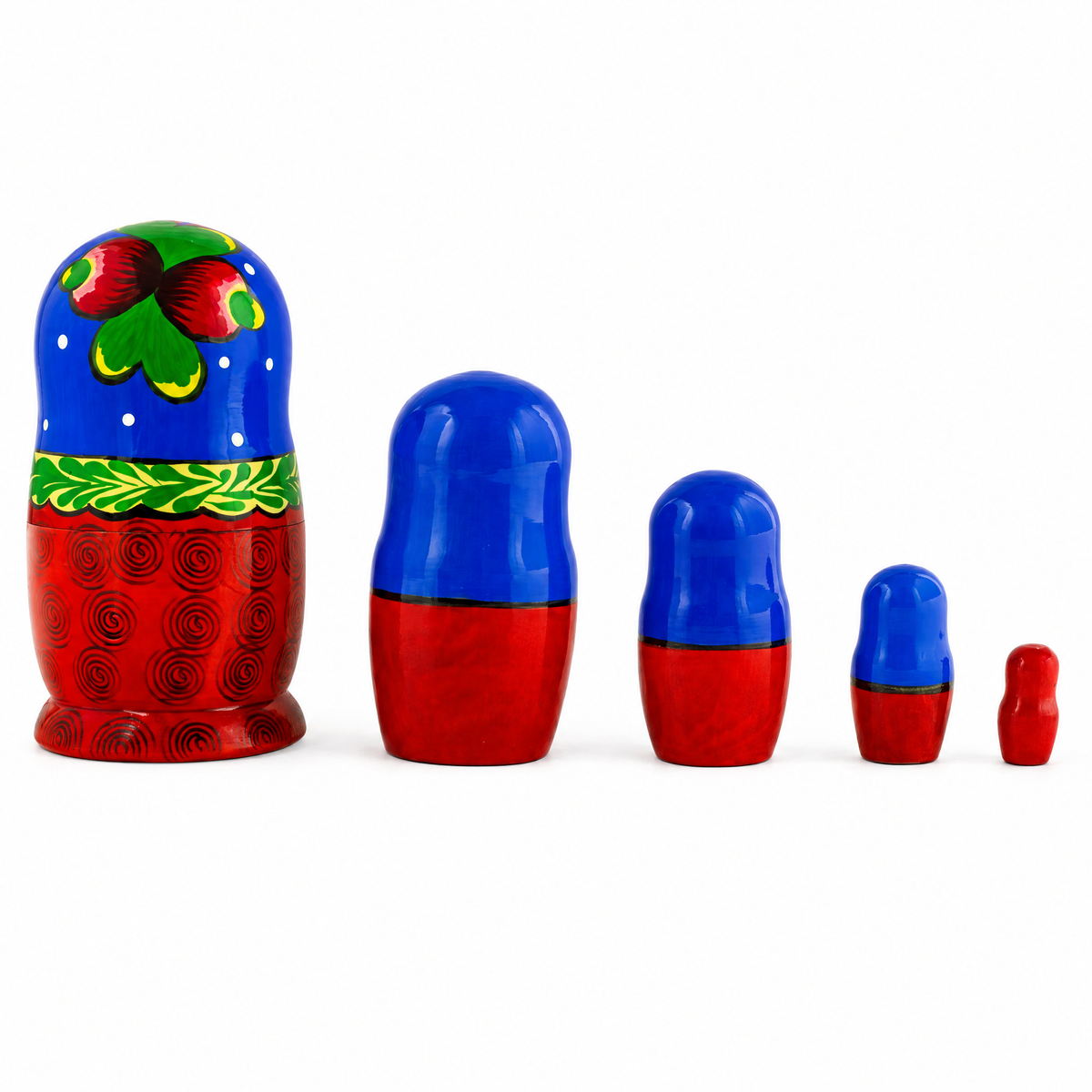 Set of 5 Traditional in Blue Scarf Nesting Dolls  6 Inches