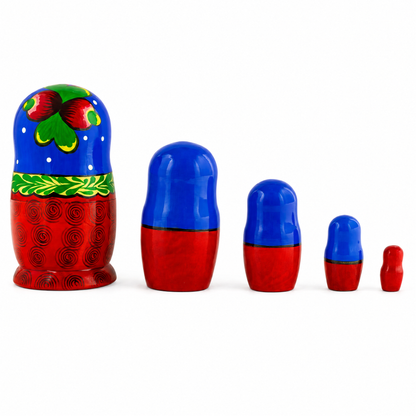 Set of 5 Traditional in Blue Scarf Nesting Dolls  6 Inches