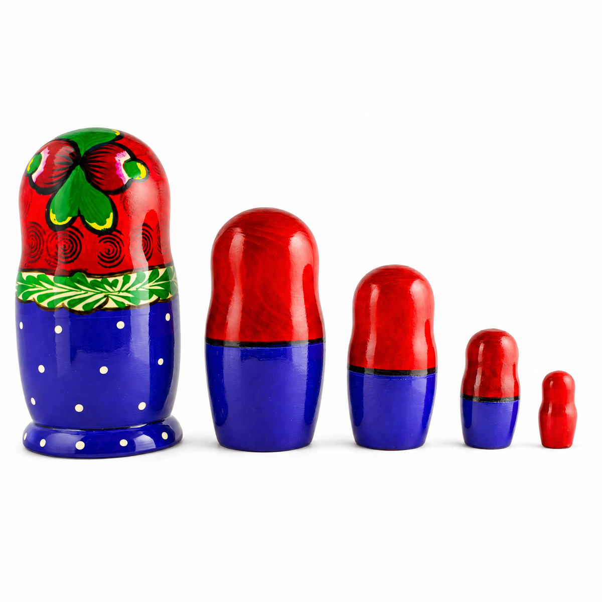 Set of 5 Traditional in Red Scarf Nesting Dolls  6 Inches
