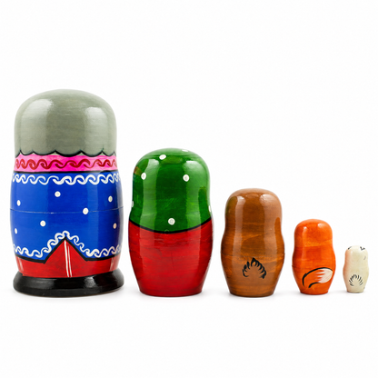 Kolobok, Babushka and Dedushka Fairy Tale Nesting Dolls 7 Inches