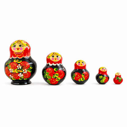 Set of 5 Elena Red Dress Wooden Nesting Dolls 4.75 Inches