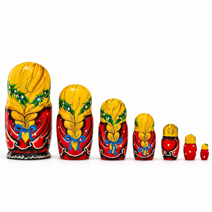 Set of 7 Yana with Cat in Red Dress Nesting Dolls 8.5 Inches