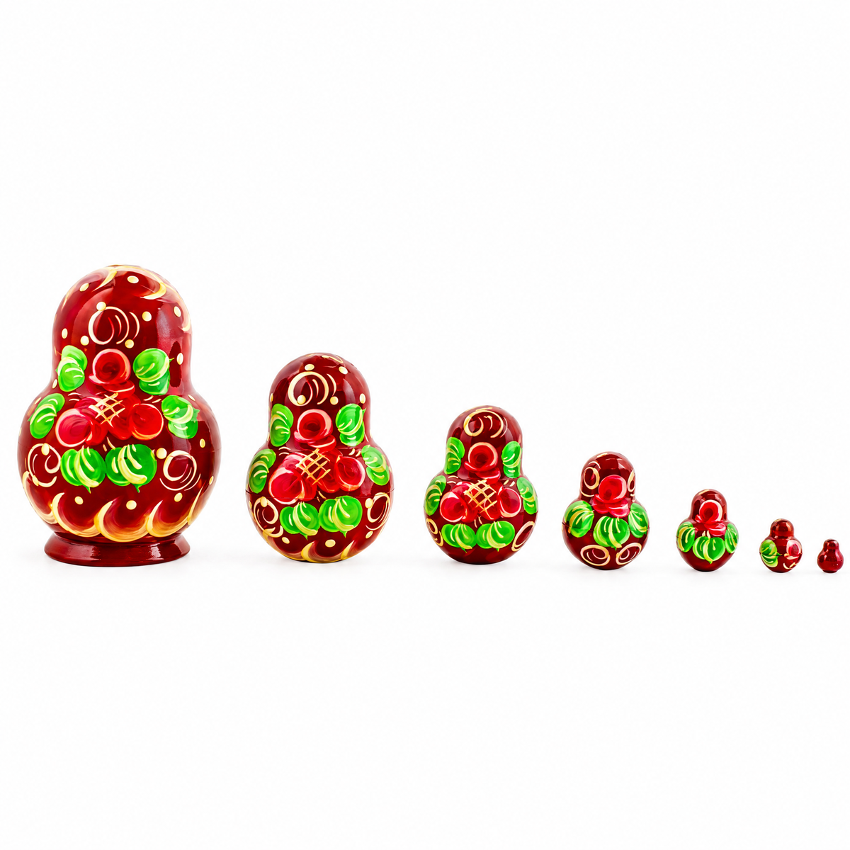Set of 7 Red and Green Dress  Nesting Dolls 3.5 Inches