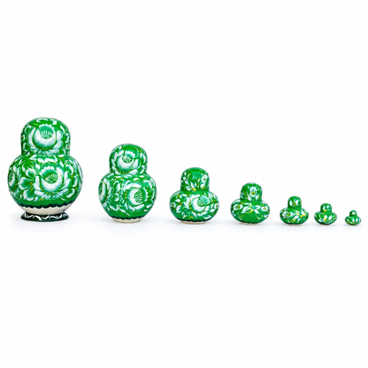 Set of 6 Horse in Winter Forest Green Dress Nesting Dolls 6 Inches