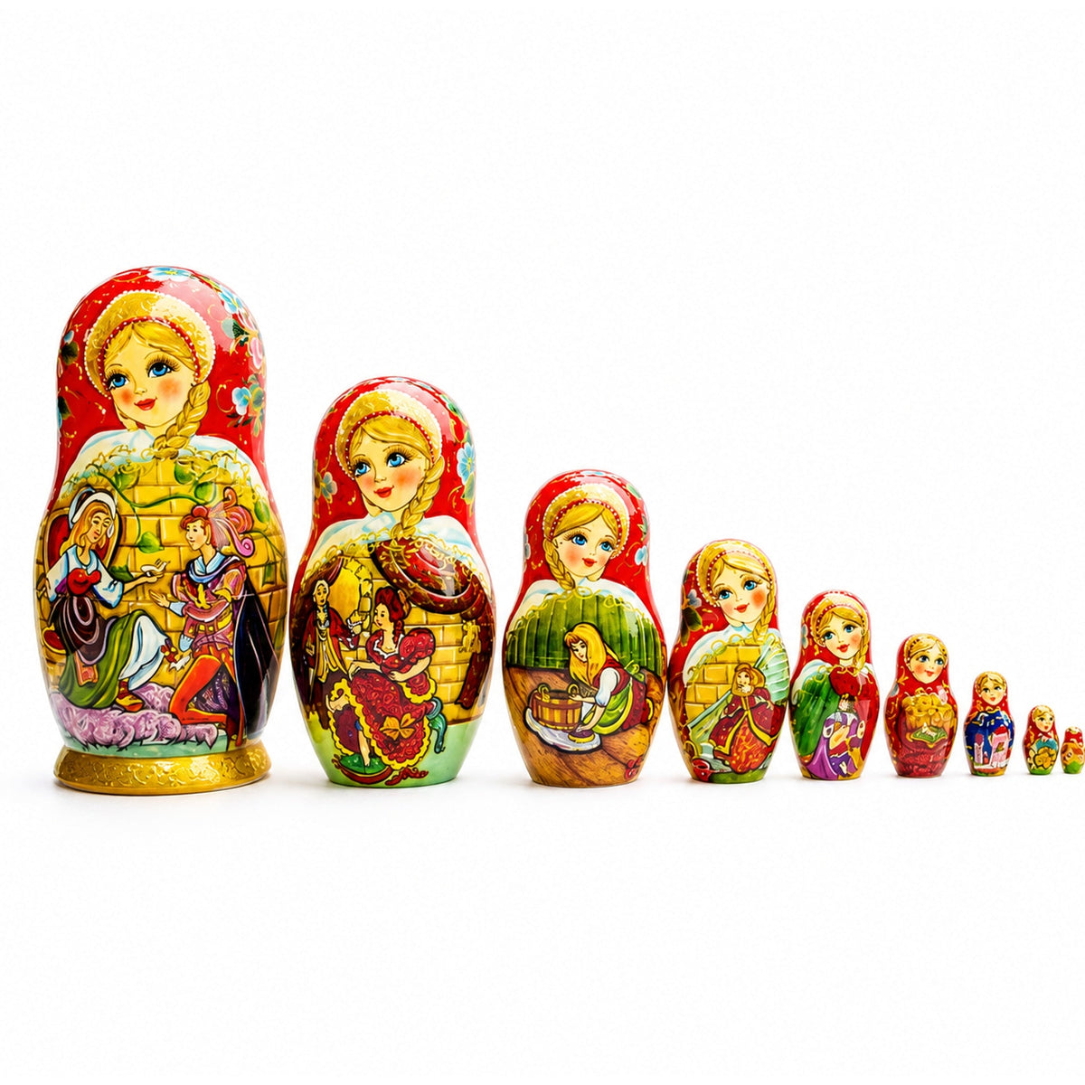 Set of 10 Cinderella Wooden Nesting Dolls 10 Inches