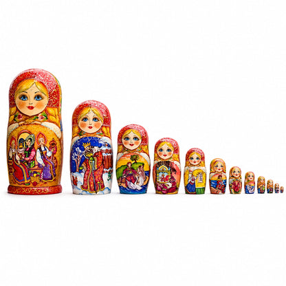 Set of 15 Cartoon Wooden  Nesting Dolls 13 Inches