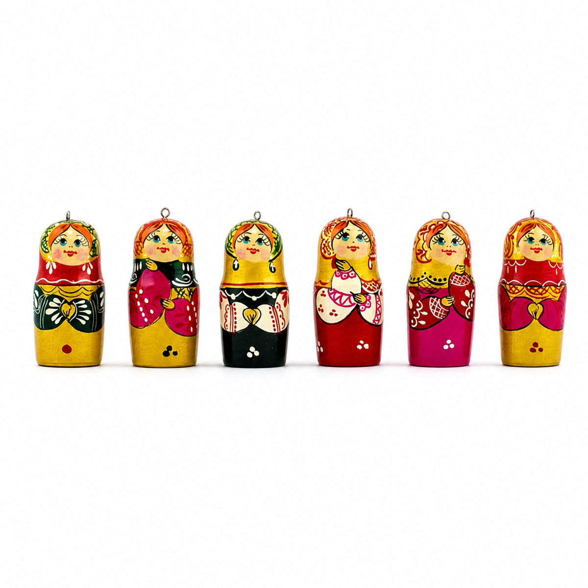 Wooden Set of 6 Nesting Dolls Christmas Ornaments Matryoshka 2.15 Inches