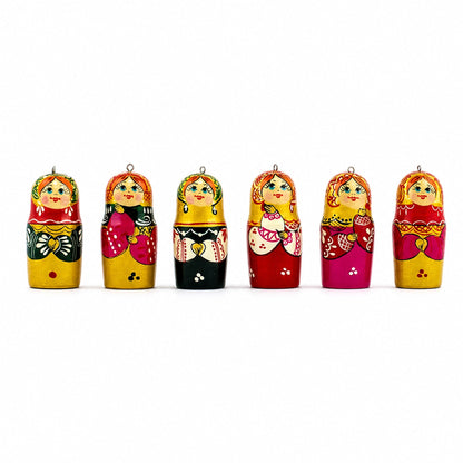 Wooden Set of 6 Nesting Dolls Christmas Ornaments Matryoshka 2.15 Inches