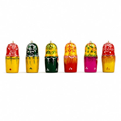 Wooden Set of 6 Nesting Dolls Christmas Ornaments Matryoshka 2.15 Inches