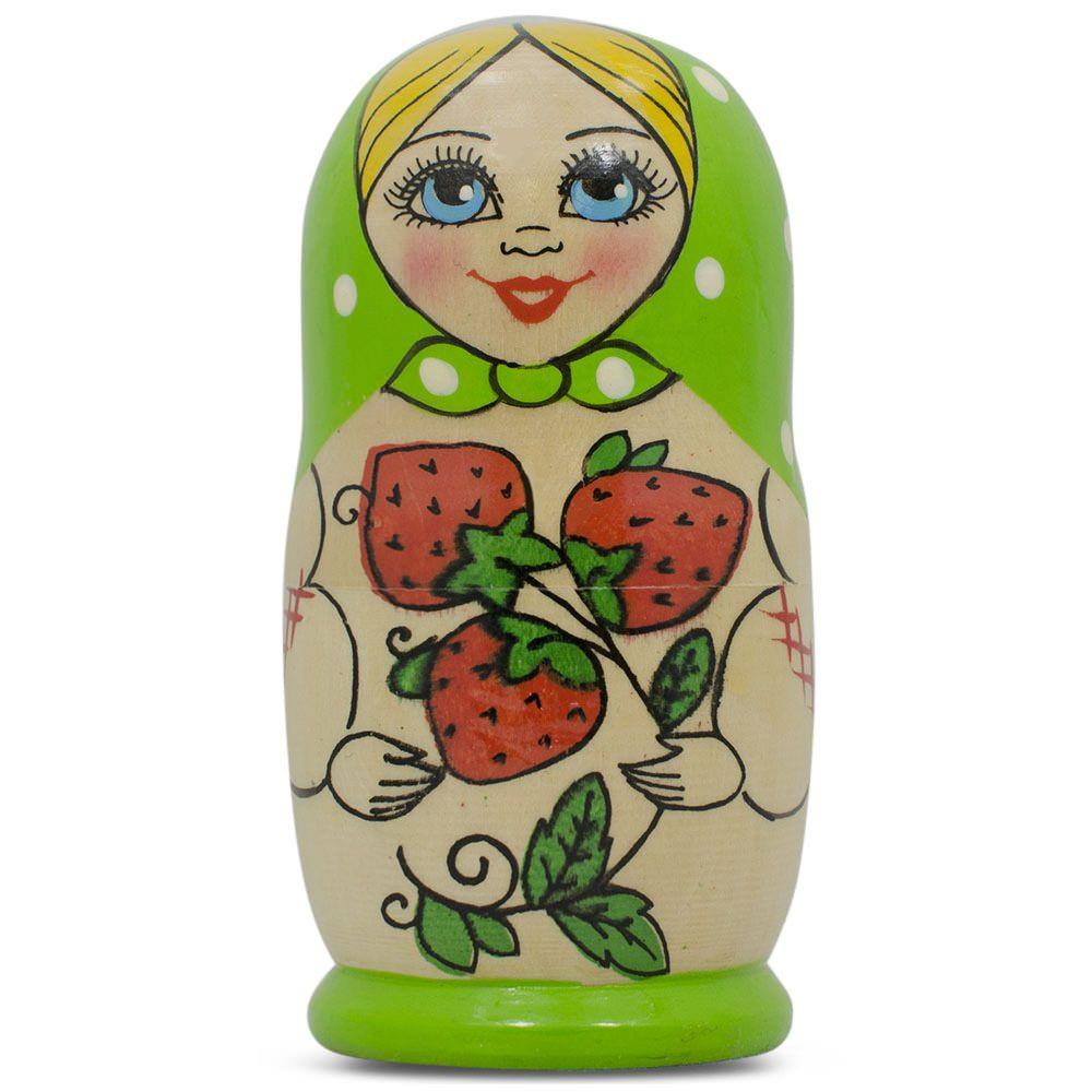 Set of 3 Green Blue and Orange  Nesting Doll 4 Inches