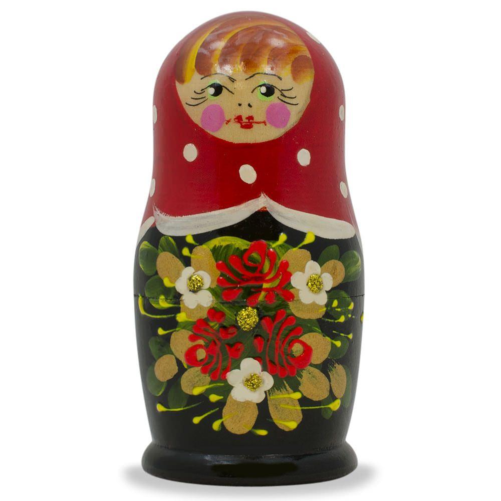 Set of 3 Red and Black Dress Nesting Dolls 3.5 Inches