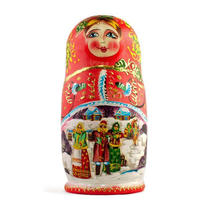 Set of 5 Winter Night  Wooden Nesting Dolls 6.5 Inches