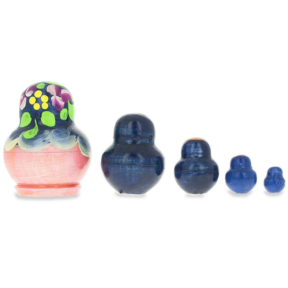 Set of 5 Miniature Blue Floral Nesting Dolls  1.75 Inches