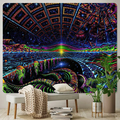 Neon psychedelic bohemian tapestry bedroom wall art decor
