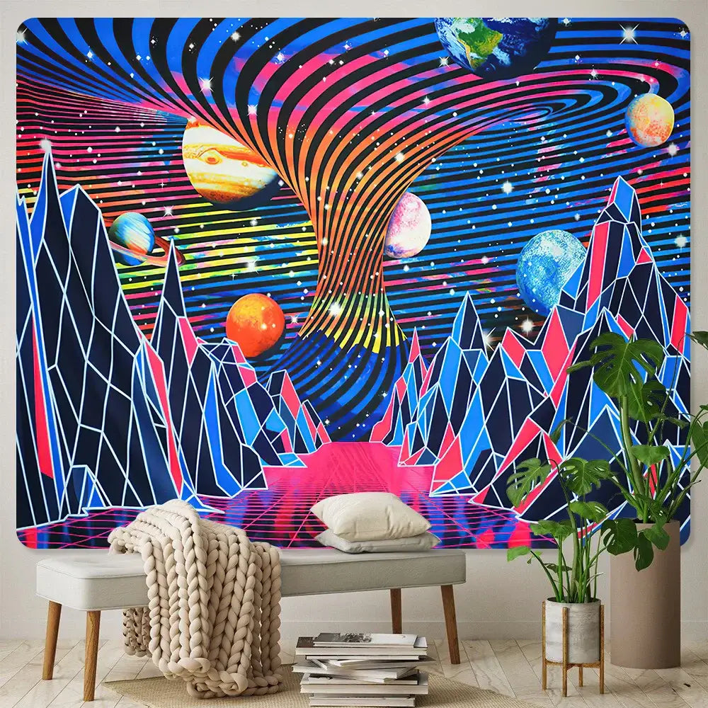 Neon psychedelic bohemian tapestry bedroom wall art decor
