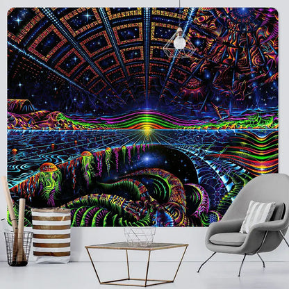 Neon psychedelic bohemian tapestry bedroom wall art decor
