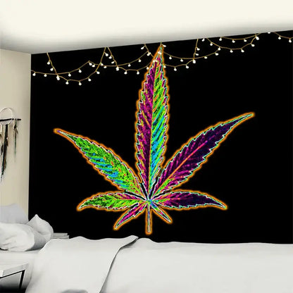 Neon purple & blue printed maple leaf tapestry bedroom wall decor