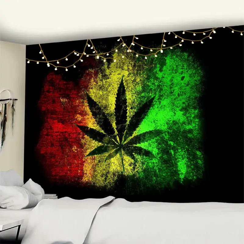 Neon purple & blue printed maple leaf tapestry bedroom wall decor