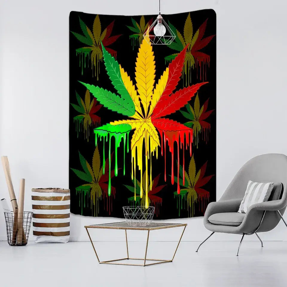 Neon purple & blue printed maple leaf tapestry bedroom wall decor