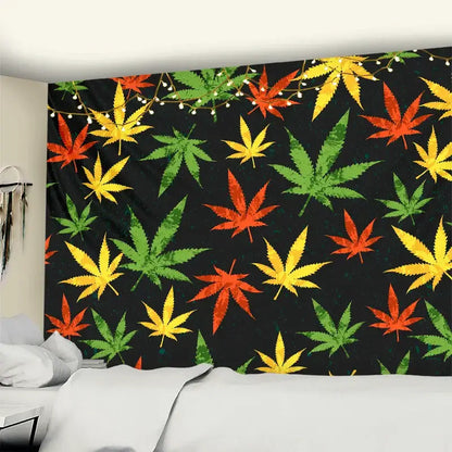 Neon purple & blue printed maple leaf tapestry bedroom wall decor