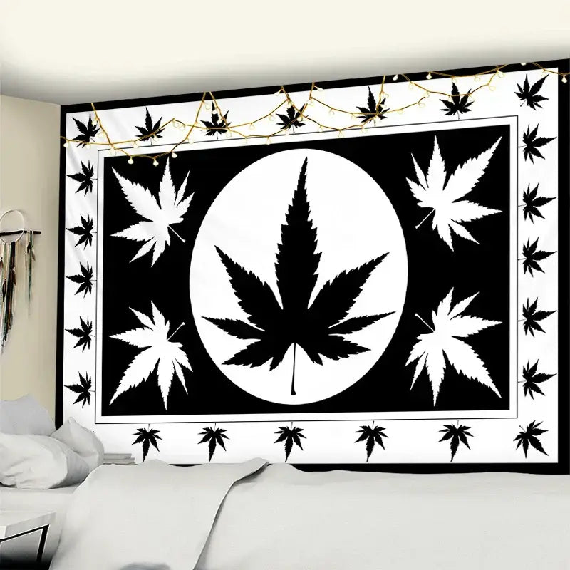 Neon purple & blue printed maple leaf tapestry bedroom wall decor