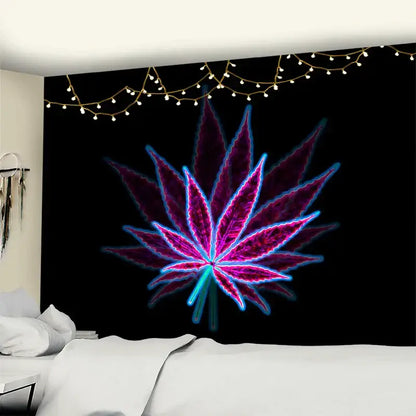 Neon purple & blue printed maple leaf tapestry bedroom wall decor