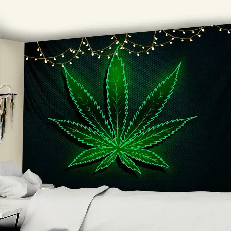 Neon purple & blue printed maple leaf tapestry bedroom wall decor
