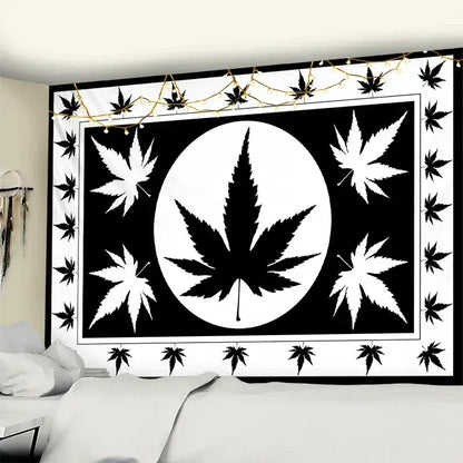 Neon purple & blue printed maple leaf tapestry bedroom wall decor
