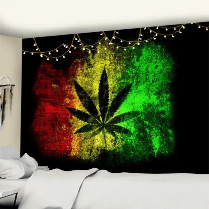 Neon purple & blue printed maple leaf tapestry bedroom wall decor
