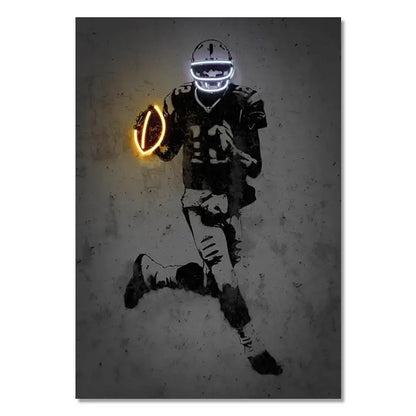 Modern neon soccer player wall art poster bedroom decor